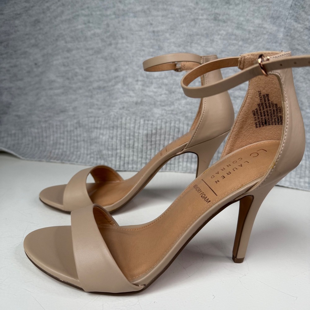 LC Lauren Conrad Size 9.5 Memory Foam Heels Ankle Strap Sandal Beige Women's - Picture 4 of 9